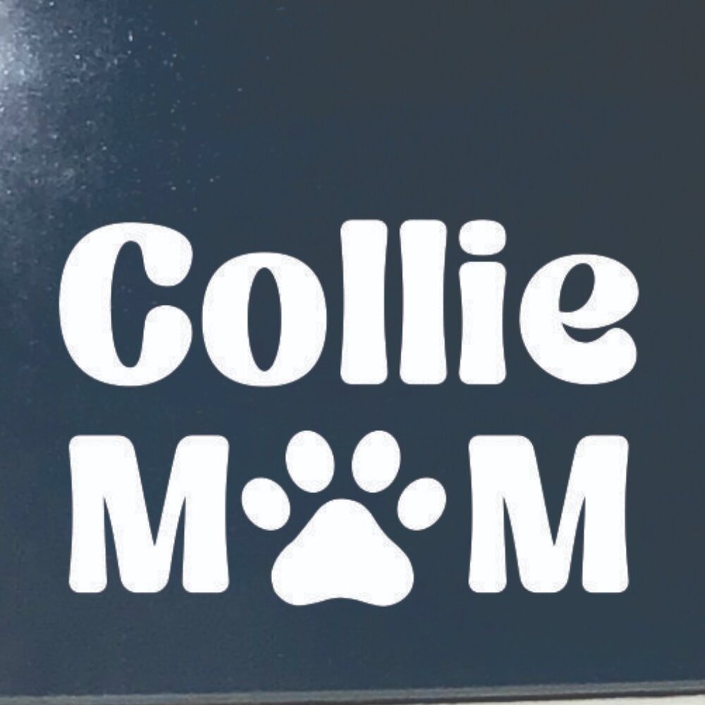 White Collie Dog Mom Vinyl Window Decal